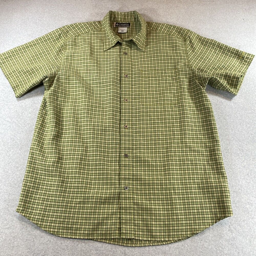 Columbia XCO short sleeve green Beige Black plaid button-up shirt XL